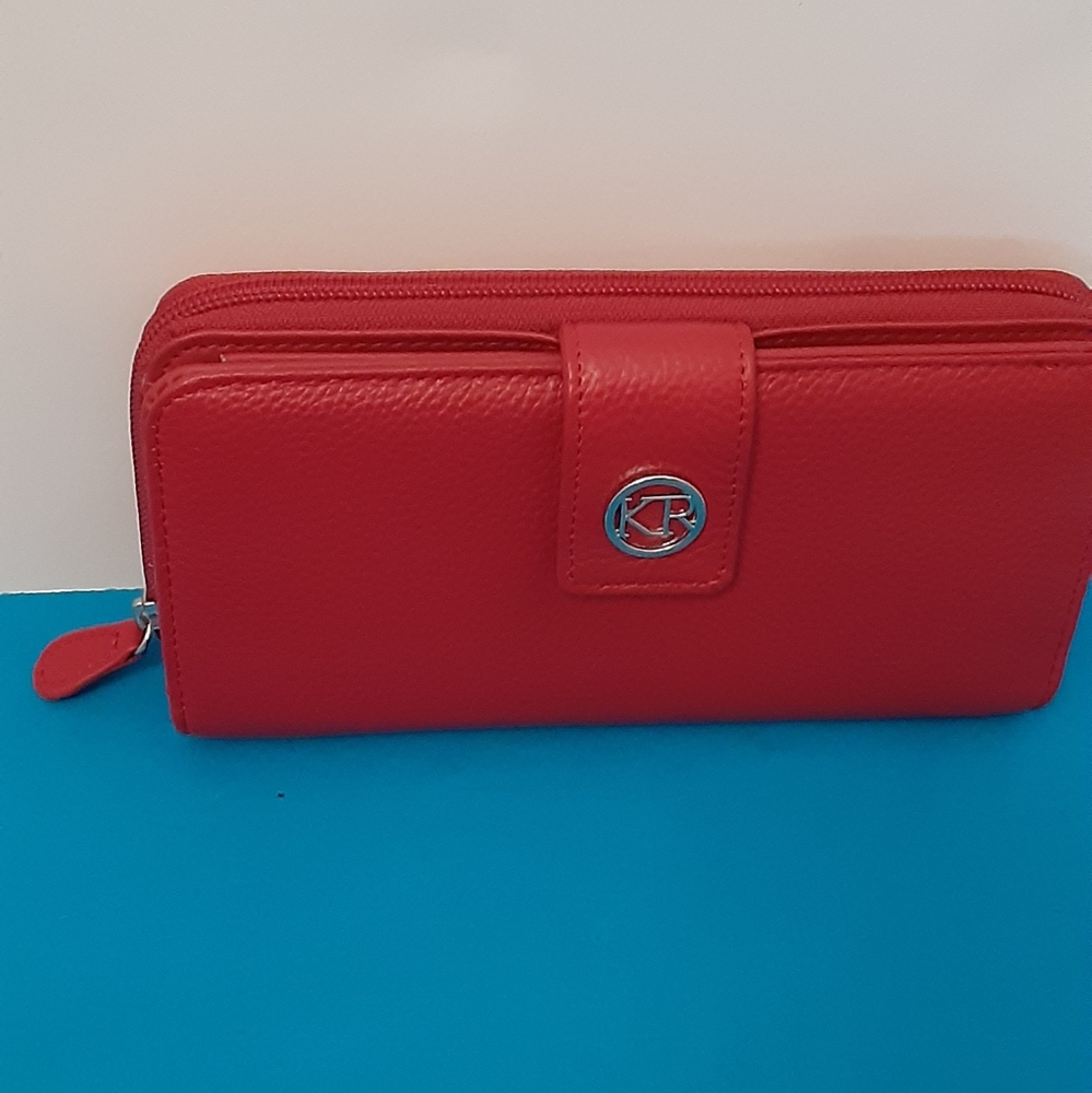 Leather red wallet with ID holder